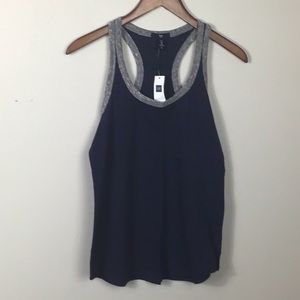 NWT. GAP navy blue & gray cotton slub t-back tank